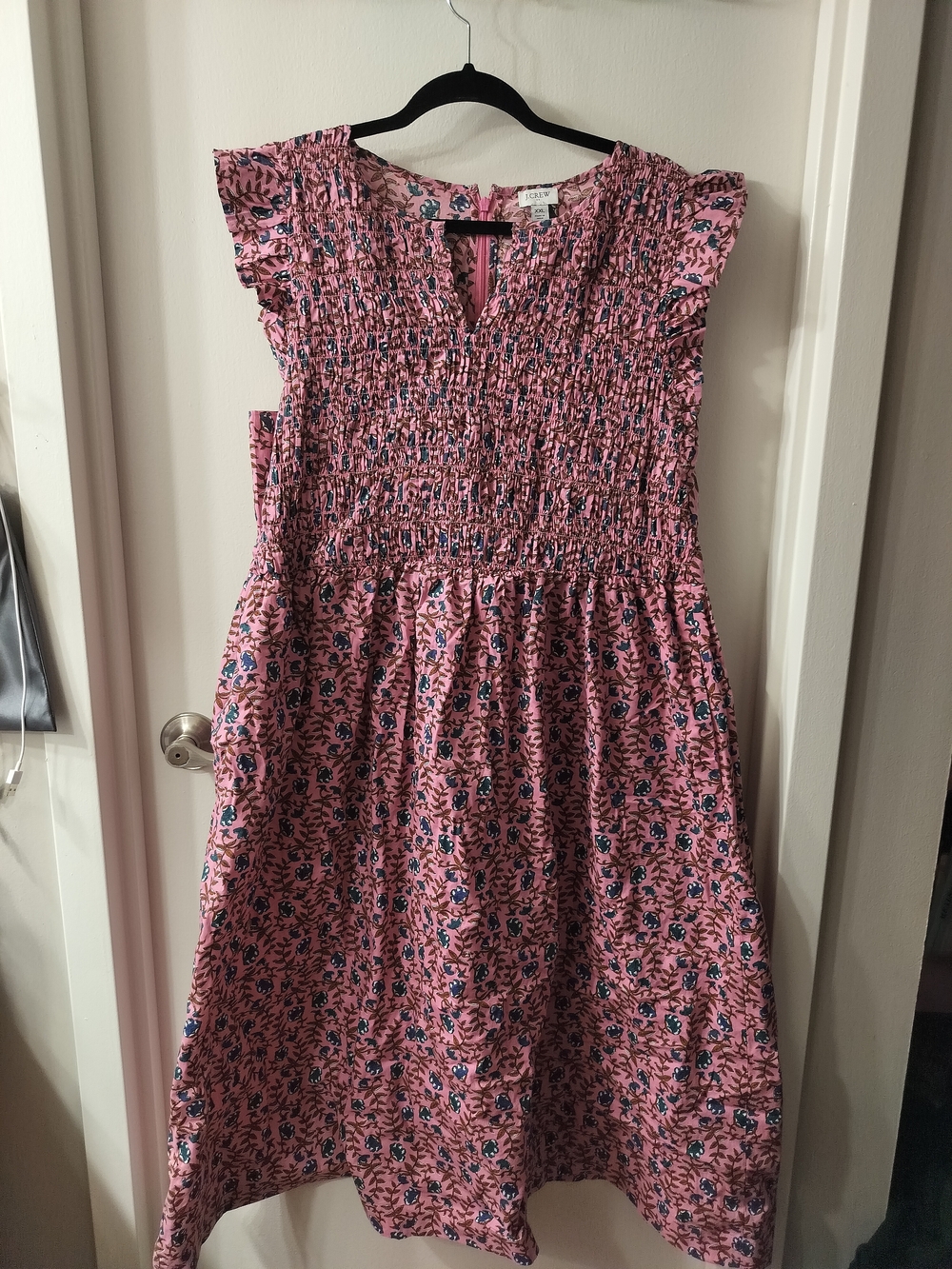 J. Crew Pink Floral Smocked Sundress with Navy Accents